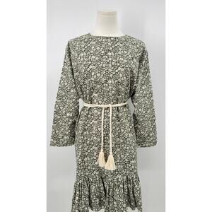 The Great. Ivory Green Floral Shift Dress Linen Oversized Cottagecore Mini S 1